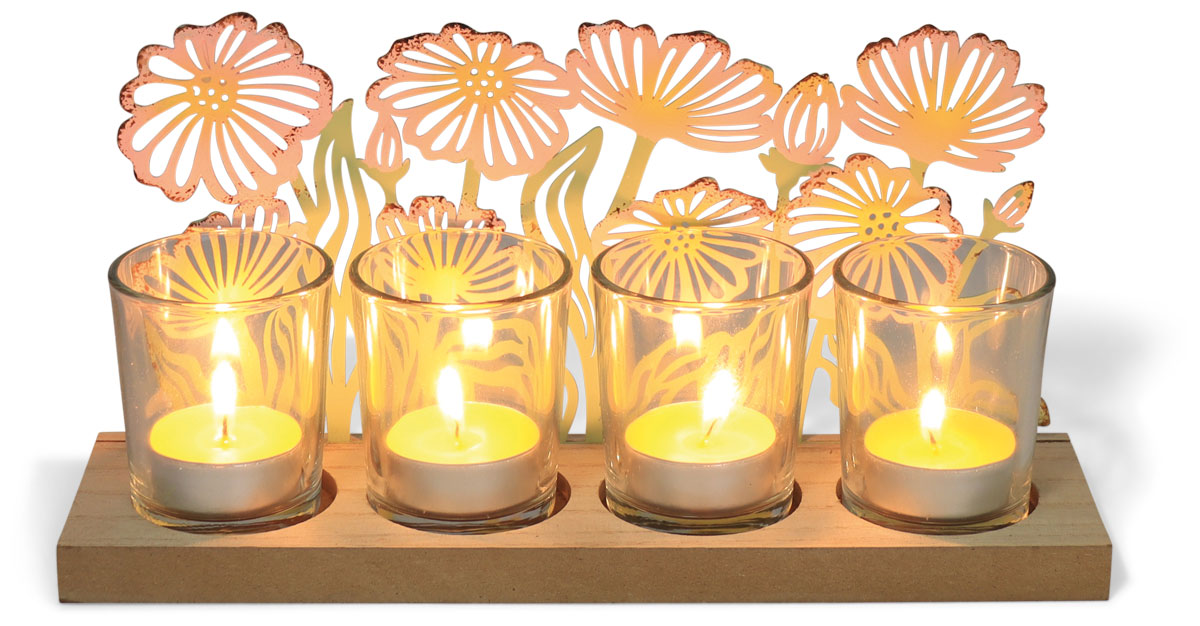 Tealight holders, set of 4, metal flowers