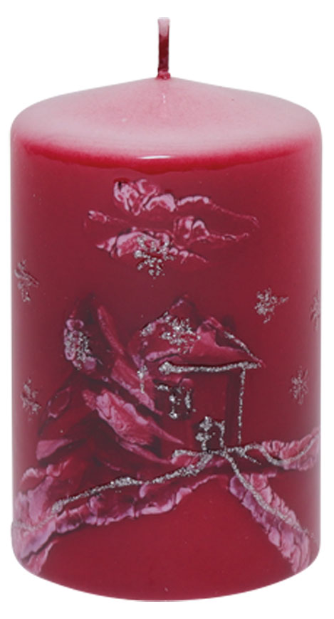 Candle cylinder "Winterlandschaft" (winter landscape) red