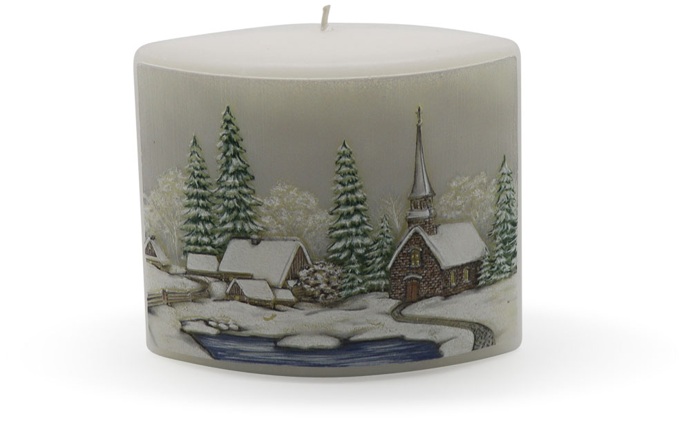 Candle "Winterdorf" (winter village) creme oval