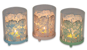 Tealight holder metal with glass, mixed colours