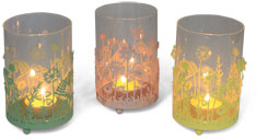 Tealight holder metal with glass, mixed colours