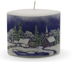 Candle "Winterdorf" (winter village) blue oval