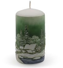 Candle cylinder "Winterdorf" (winter village) green