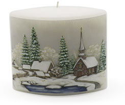 Candle "Winterdorf" (winter village) creme oval