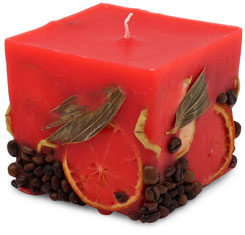 Scented candle cuboid Potpourri Fruits cherry red, strawberry fl.